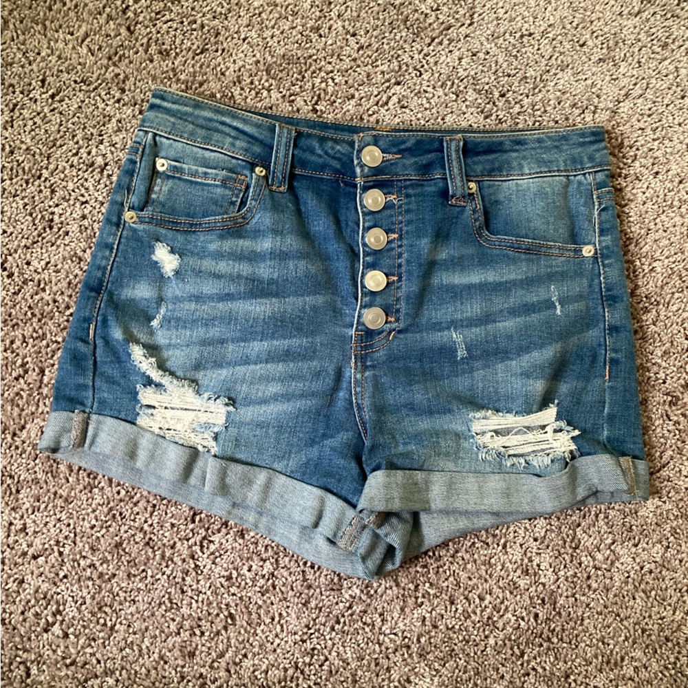Rue21 High Rise Shortie Distressed Jean Shorts w/ Button Fly size 10